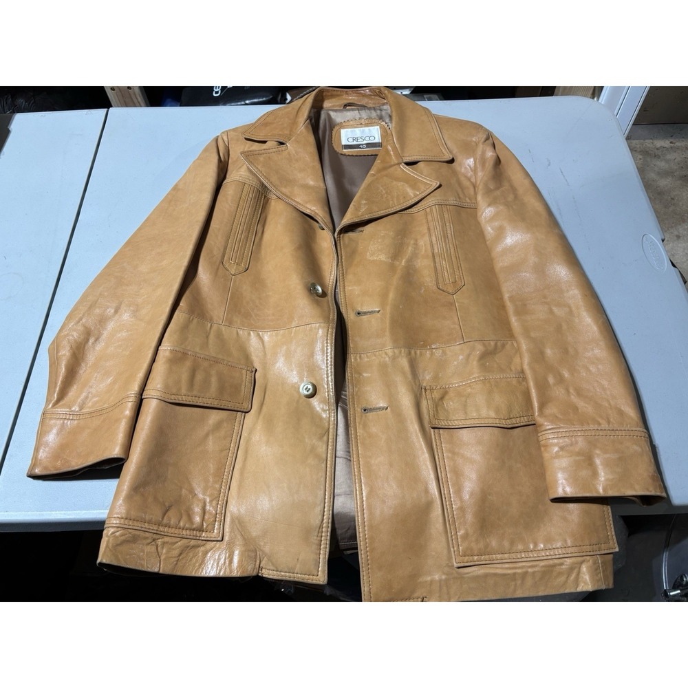 CRESCO CLASSIC Vtg Leather Jacket Mens Size 40 Caramel‎ Brown 70s